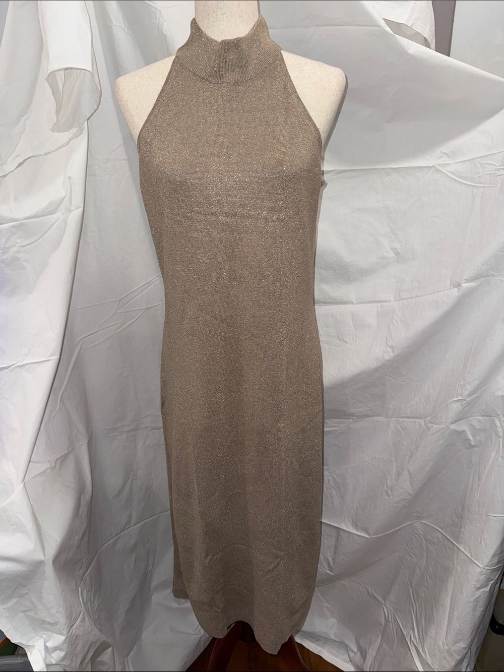 Banana Republic Shimmery Gold Sleeveless Petite Turtleneck Sweater Dress